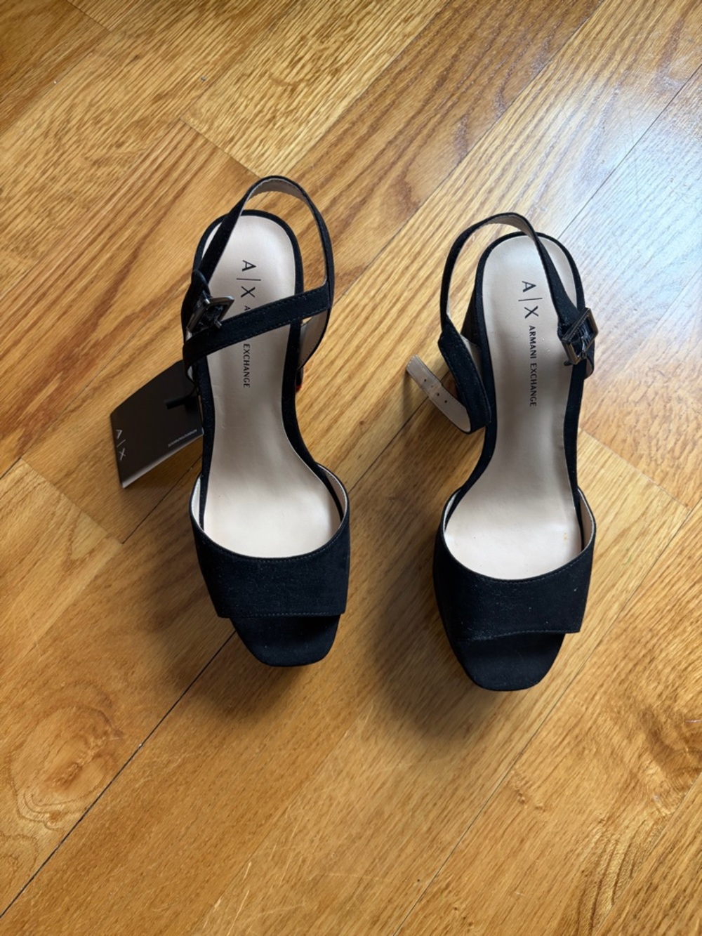 A/X Armani Exchange Black Suede Open-Toe Slingback Heels
